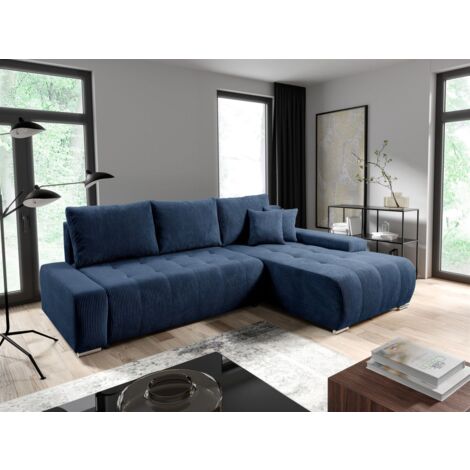 Ecksofa Sofa mit Schlaffunktion VOGAR Stoff Poso Blau Ottomane Rechts