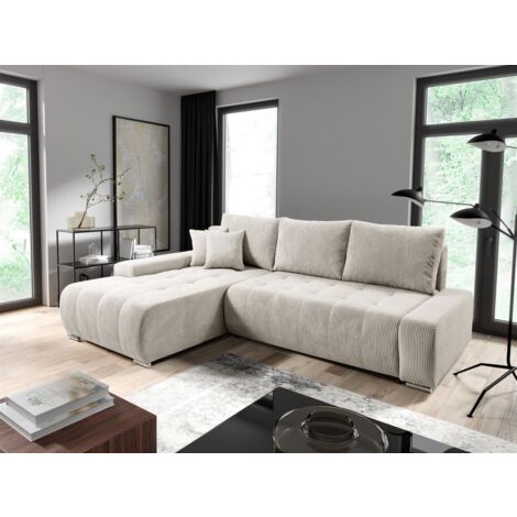 Ecksofa Sofa mit Schlaffunktion VOGAR Stoff Poso Creme Ottomane Links