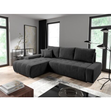 Ecksofa Sofa mit Schlaffunktion VOGAR Stoff Poso Dunkelgrau Ottomane Links
