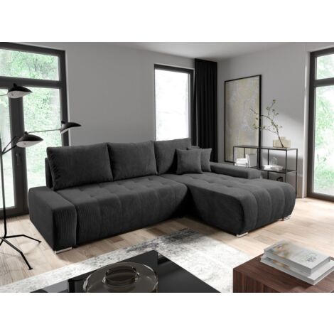 Ecksofa Sofa mit Schlaffunktion VOGAR Stoff Poso Dunkelgrau Ottomane Rechts