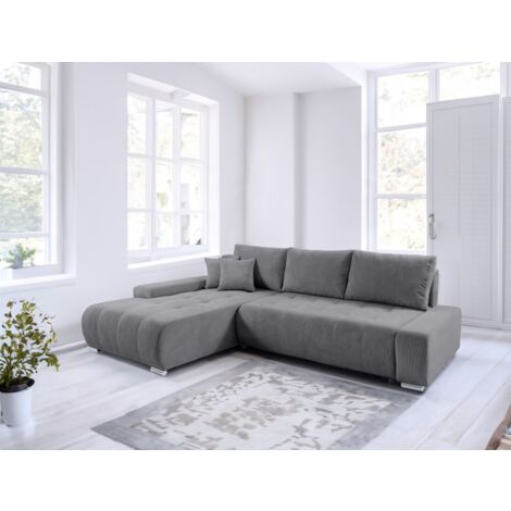Ecksofa Sofa mit Schlaffunktion VOGAR Stoff Poso Grau Ottomane Links