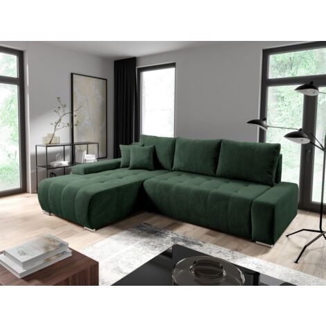 Ecksofa Sofa mit Schlaffunktion VOGAR Stoff Poso Grün Ottomane Links