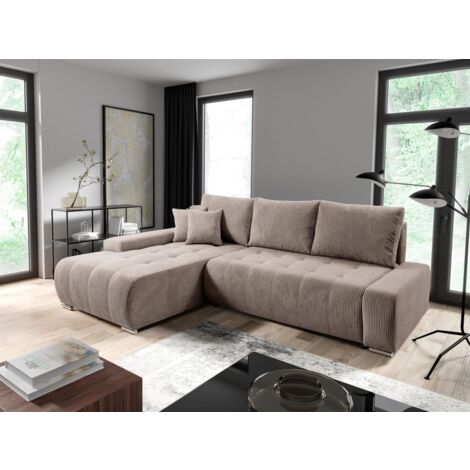 Ecksofa Sofa mit Schlaffunktion VOGAR Stoff Poso Hellbraun Ottomane Links