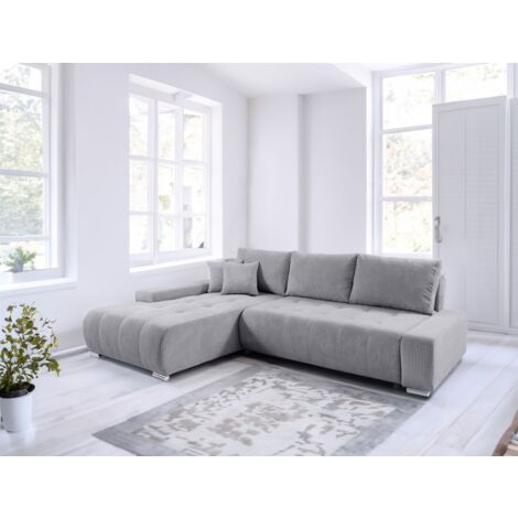 Ecksofa Sofa mit Schlaffunktion VOGAR Stoff Poso Hellgrau Ottomane Links