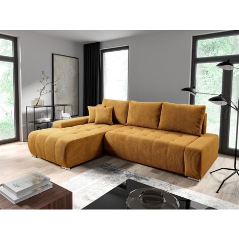 Ecksofa Sofa mit Schlaffunktion VOGAR Stoff Poso Honiggelb Ottomane Links