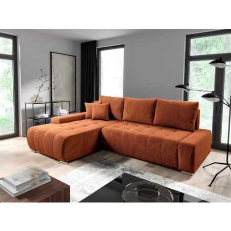 Ecksofa Sofa mit Schlaffunktion VOGAR Stoff Poso Rostbraun Ottomane Links