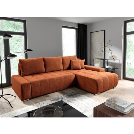 Ecksofa Sofa mit Schlaffunktion VOGAR Stoff Poso Rostbraun Ottomane Rechts
