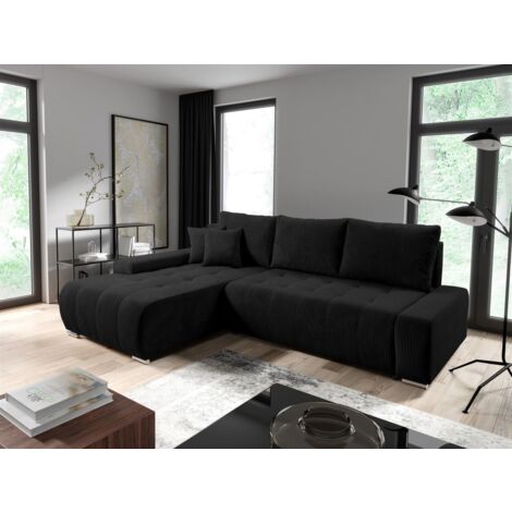 Ecksofa Sofa mit Schlaffunktion VOGAR Stoff Poso Schwarz Ottomane Links