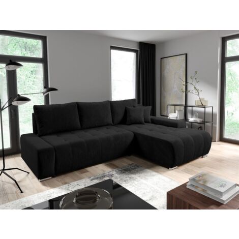 Ecksofa Sofa mit Schlaffunktion VOGAR Stoff Poso Schwarz Ottomane Rechts