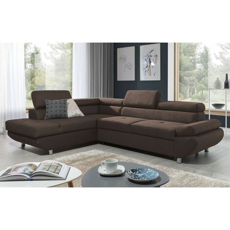 Ecksofa Sofa PANOS Stoff Esito Braun mit Schlaffunktion Ottomane Links