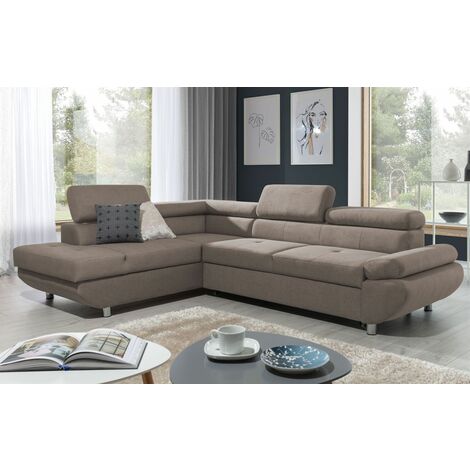 Ecksofa Sofa PANOS Stoff Esito Dunkelbeige mit Schlaffunktion Ottomane Links