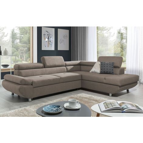 Ecksofa Sofa PANOS Stoff Esito Dunkelbeige mit Schlaffunktion Ottomane Rechts
