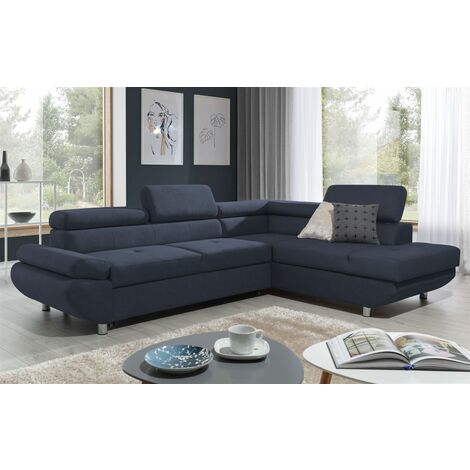 Ecksofa Sofa PANOS Stoff Esito Dunkelblau mit Schlaffunktion Ottomane Rechts