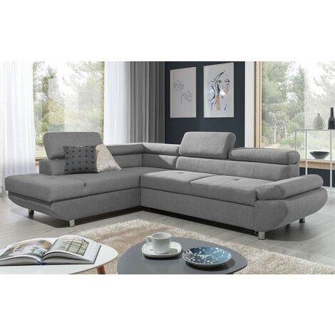 Ecksofa Sofa PANOS Stoff Esito Grau mit Schlaffunktion Ottomane Links