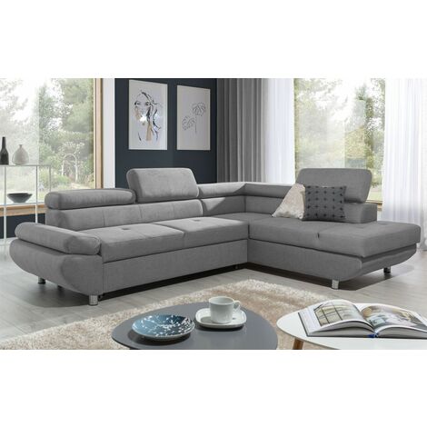 Ecksofa Sofa PANOS Stoff Esito Grau mit Schlaffunktion Ottomane Rechts