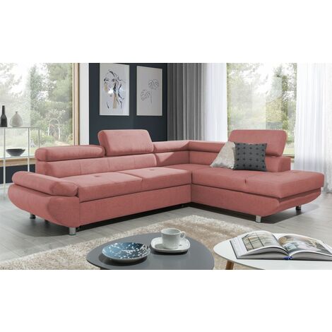 Ecksofa Sofa PANOS Stoff Esito Rosa mit Schlaffunktion Ottomane Rechts