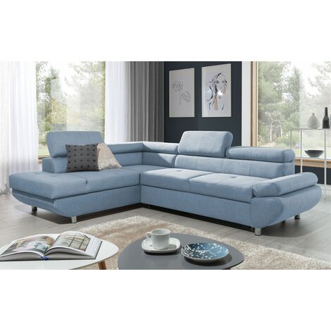 Ecksofa Sofa PANOS Stoff Esito Sky mit Schlaffunktion Ottomane Links