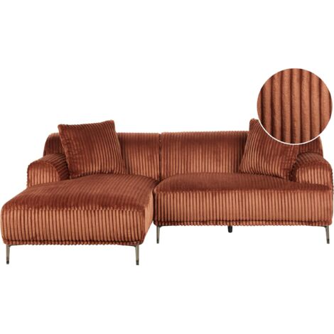 Ecksofa STENUM Cord Braun rechtsseitig