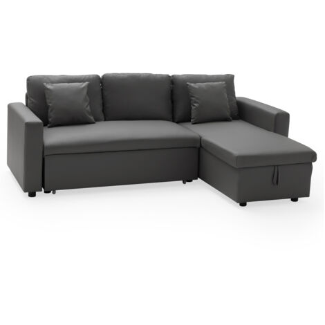 Ecksofa, umwandelbar, Kunstleder CLARK, 3-Sitzer, grau