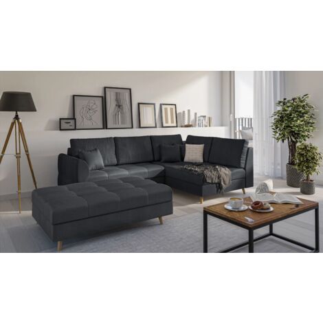 Ecksofa und Fußhocker Matthias aus Anthrazit Luxusmicrofaser