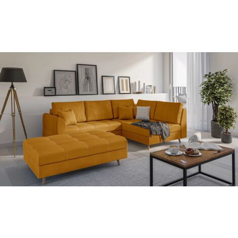 Ecksofa und Fußhocker Matthias aus Gelb Luxusmicrofaser