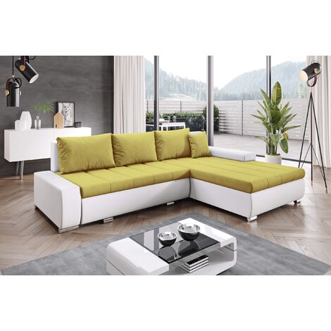 Ecksofa Universal Toscania beidseitig - mit Schlaffunktion - Gelb - Gelb, Weiß