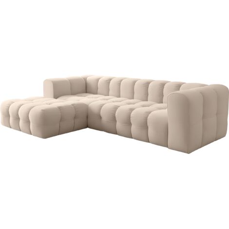 Ecksofa Wohnlandschaft in L-Form Links – Groß XXL Loungesofa 290 × 193 × 75 cm für 5-6 Personen –  Skandi-Design, Freistehend – Beige Samt