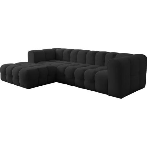 Ecksofa Wohnlandschaft in L-Form Links – Groß XXL Loungesofa 290 × 193 × 75 cm für 5-6 Personen –  Skandi-Design, Freistehend – Schwarzer Samt