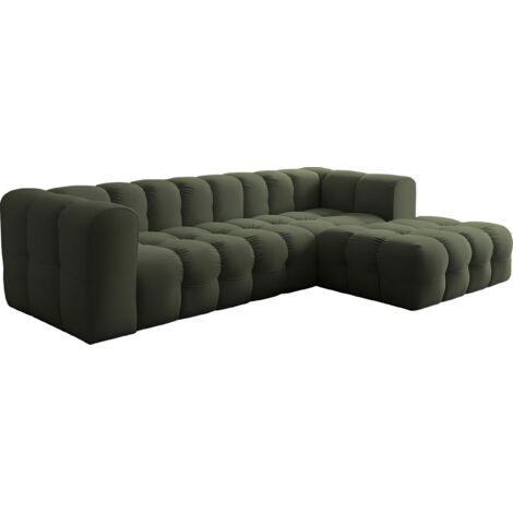 Ecksofa Wohnlandschaft in L-Form Rechts – Groß XXL Loungesofa 290 × 193 × 75 cm für 5-6 Personen – Skandi-Design, Freistehend – Dunkelgrüner Samt