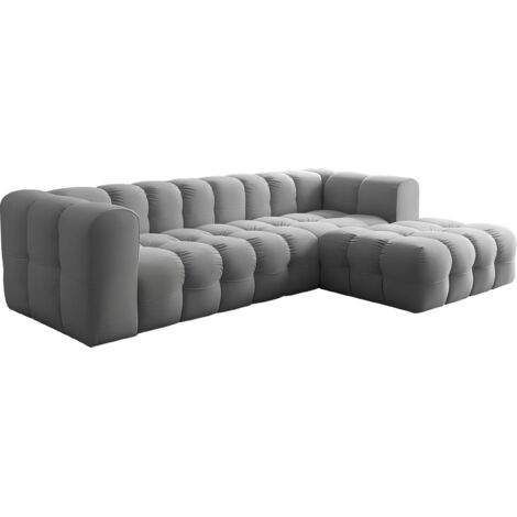 Ecksofa Wohnlandschaft in L-Form Rechts – Groß XXL Loungesofa 290 × 193 × 75 cm für 5-6 Personen –  Skandi-Design, Freistehend – Grauer Samt