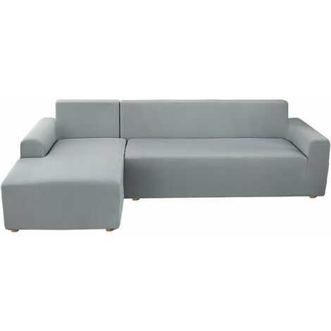 Ecksofabezug mit ausziehbaren Armlehnen, Sofabezug Modell L, elastisches Sofa, einfach zu installieren und zu waschen, rauchgrauer Ecksofabezug, 2-Sitzer + 3-Sitzer