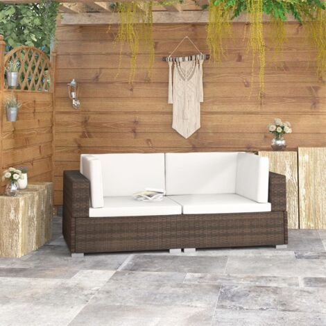 Ecksofas 2 Stk. mit Auflagen Poly Rattan Braun vidaXL