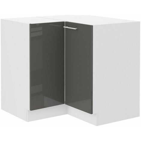 Eckunterschrank 90x90 cm Lara Grau Hochglanz Küchenzeile Küchenblock Küche