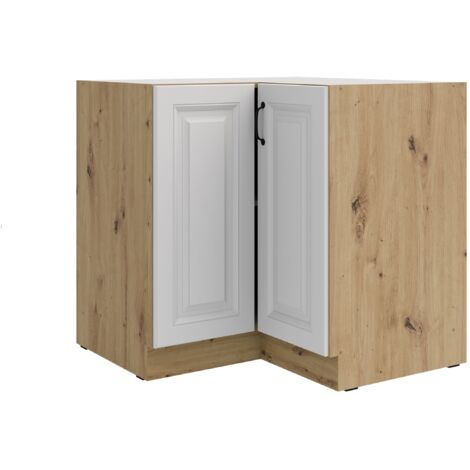 Eckunterschrank 90x90 cm Stilo Weiß Eiche Artisan Küchenzeile Küchenblock Küche