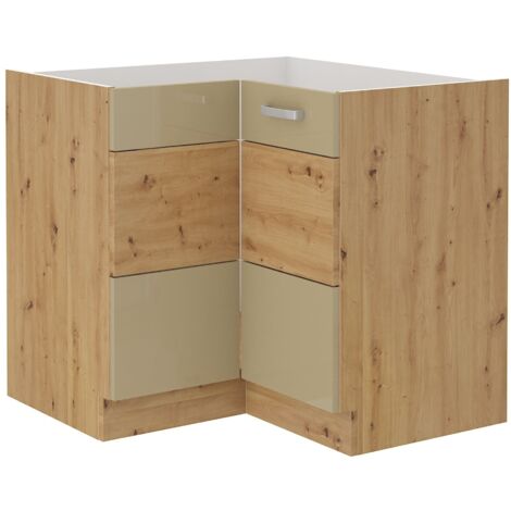 Eckunterschrank 90x90 Eiche Artisan Cappuccino Hochglanz Küchenzeile Küchenblock