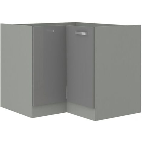 Eckunterschrank 90x90 Hochglanz Grau Küchenzeile Küchenblock Küche Grey Bianca