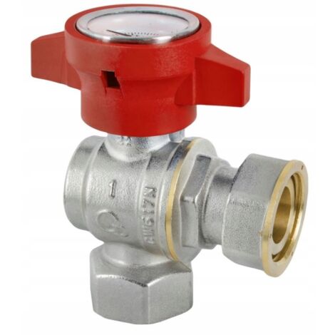 Eckventil 1" mit Halbgewinde Innengewinde und Thermometer Spanisch Rot