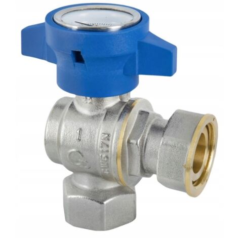 ECKVENTIL 1" MIT HALBSCHRAUBE WEIBLICH UND THERMOMETER SPANISCH BLAU
