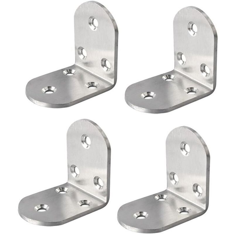 Eckwinkel-Set, 90°-Winkelverbinder für Holzreparaturen mit Schrauben, glänzend weiß, Edelstahl, 65 x 65 x 38 mm, 4 Stück
