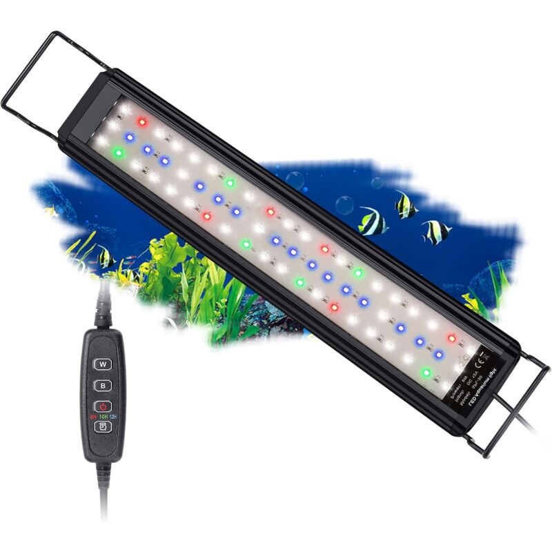 Éclairage Aquarium, Rampe LED d'Aquarium Spectre Complet avec Contrôleur, 10 Niveaux de Luminosité Réglables, Minuterie réglable 6/10/12 Heures.