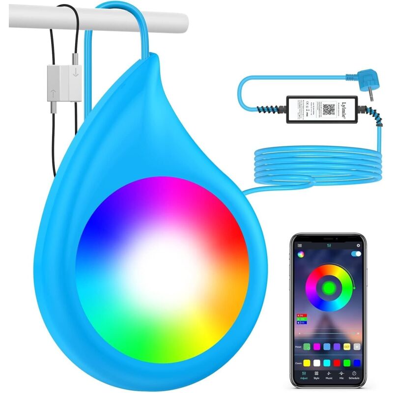 Éclairage d'ambiance pour piscine - Câble de 10 mètres, lumière colorée contrôlable via application - 1 pièce, bleu