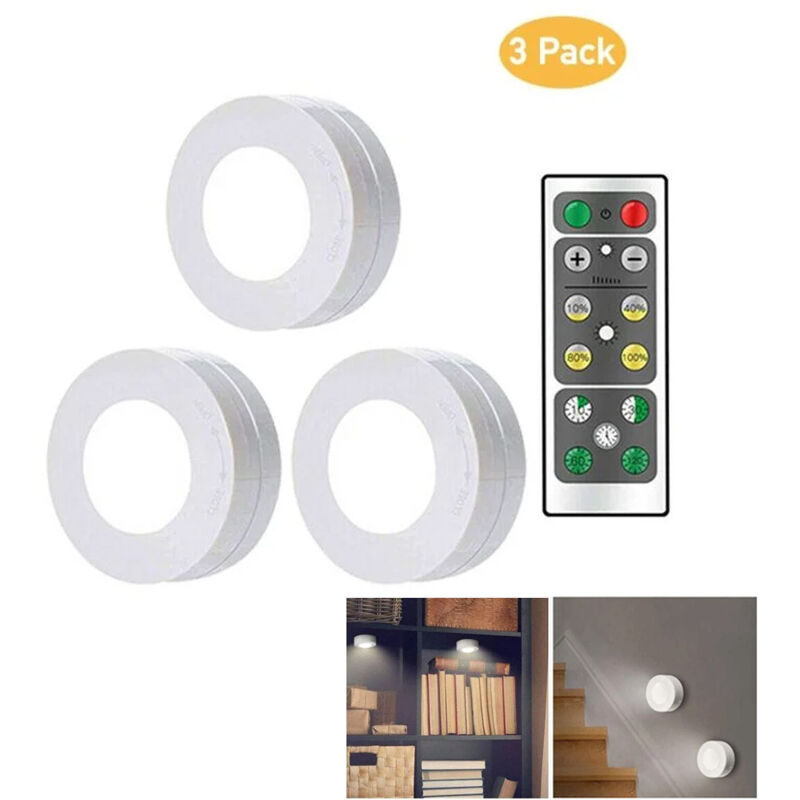 Lot of 3 Veilleuse Éclairage d'armoire led avec télécommande, led Lumières De L'Armoire Sans Fil Tactile Lampe Tactile d'armoire éclairage de nuit