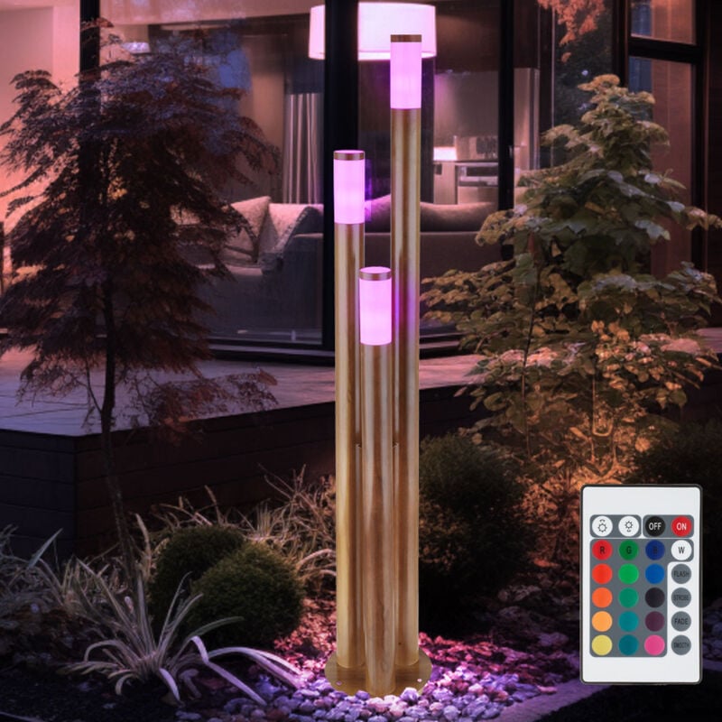 Eclairage de chemin extérieur en acier inoxydable lampe d'extérieur lampadaire jardin lumière aspect bois, acier inoxydable, télécommande dimmable,