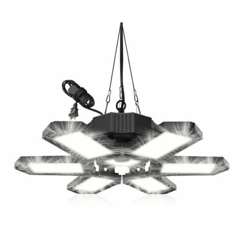 Éclairage de Garage à LED 185W,Lampe d'atelier déformable à 6 panneaux ajustables,18500LM Lampe de garage LED avec prise et cordon d'alimentation 1.5M,6500K Plafonnier LED pour Garage,Usine,At