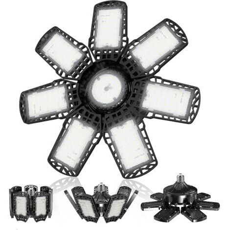 Éclairage de garage LED, 7 000 K, éclairage façonnable avec 7 panneaux réglables et 1 panneaux réglables, plafonnier d'atelier LED E26/E27 pour entrepôt, atelier, salle de sport, sous-sol