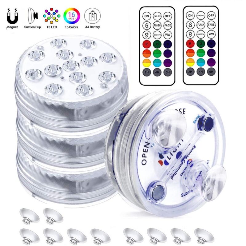 Ikodm - clairage de la piscine sous l'eau, IP68 Lumière sous-marine avec 13 led Lumière étanche avec télécommande pour la piscine, base de vase,