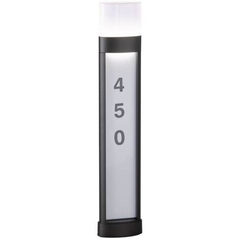 Éclairage de numéro de maison Numéro de maison LED lampe d'extérieur électrique éclairée avec numéro de maison, lampadaire aluminium noir, autocollant inclus, IP54, LxlxH 16x7,5x80 cm, Wofi 12226