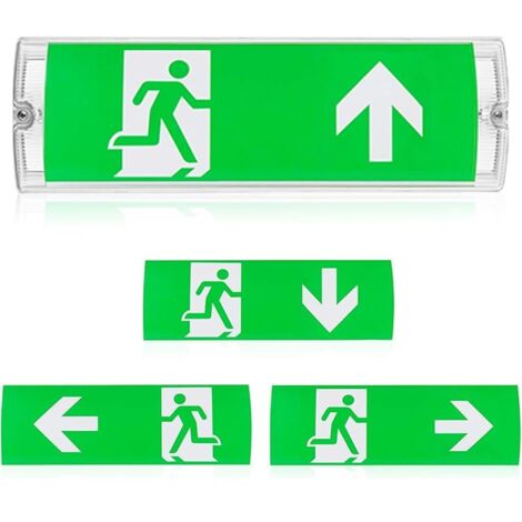 Éclairage de secours à LED, éclairage de sortie de secours à LED, éclairage de sortie de secours étanche IP65 avec batterie de secours, panneau de sortie de secours éclairé 3H, 4 pictogrammes