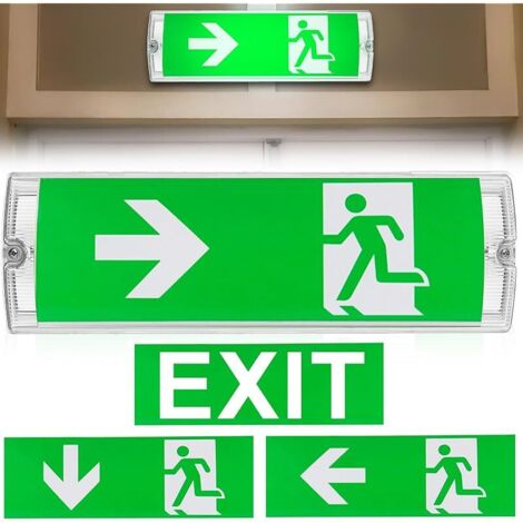 Éclairage de secours LED à lumière continue, éclairage de secours avec 4 pictogrammes de sortie de secours de secours 3h enseigne lumineuse de sortie de secours pour tous les établissements publics