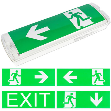 Éclairage De Secours LED À Lumière Continue, Lampe De Secours Avec Batterie De Secours Jusqu'À 3h, IP65 Panneau De Sortie De Secours Avec 4 Pictogrammes De Sortie De Secours Pour